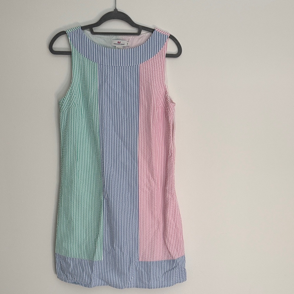 Seersucker Sleeveless Shift Dress - Mint, Blue & Pink